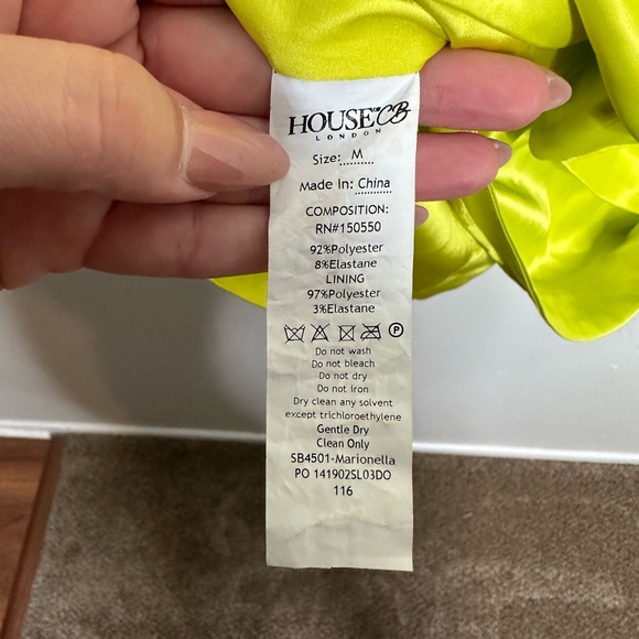 House of CB Marionella Lime Green Yellow Long Sleeve Drape Mini Dress - Picture 8 of 12